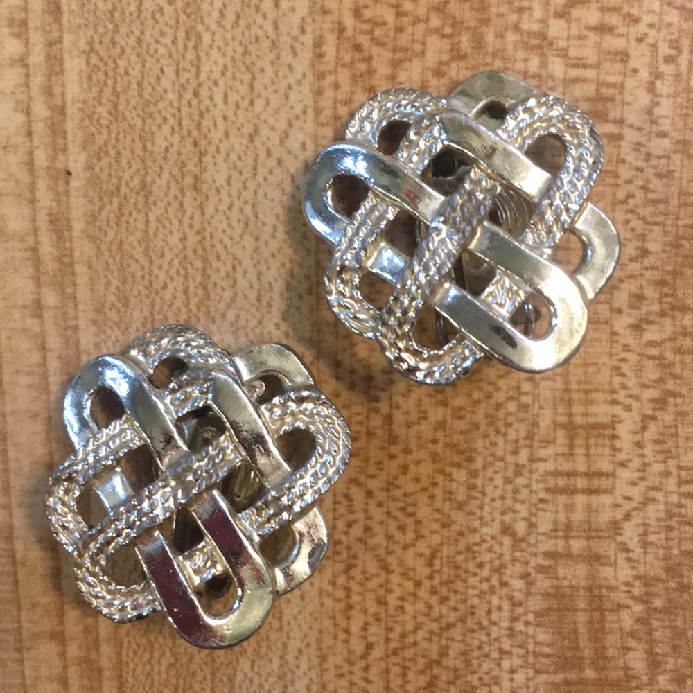 Vintage Silver Patterned Clip On Earrings